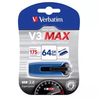 Verbatim USB-Flash-Laufwerk, USB 3.0, 64GB, V3 MAX, Store N Go, blau, 49807, USB A, mit ausziehbarem Anschluss