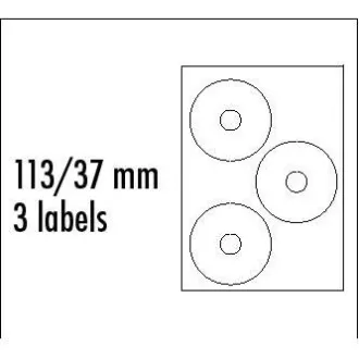 Logo-Etiketten für CD 113/37mm, A4, matt, weiß, 3 Etiketten, 140g/m2, 10 Stück verpackt, für Tintenstrahl- und Laserdrucker