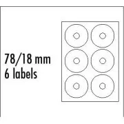 Logo-Etiketten für CD 78/18mm, A4, matt, weiß, 6 Etiketten, 140g/m2, 10er-Pack, für Tintenstrahl- und Laserdrucker