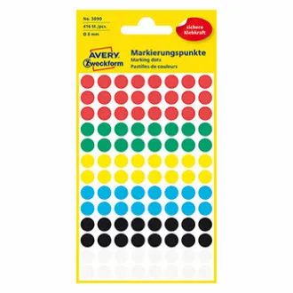 Avery Zweckform Etiketten 8mm, farbig, 104 Etiketten, Marker, ablösbar, 4er-Pack, 3090, für Handschrift