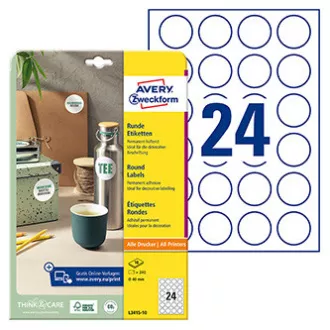 Avery Zweckform Etiketten 40mm, A4, weiß, 24 Etiketten, 10er-Pack, L3415-10, für Laser- und Tintenstrahldrucker, Kopierer