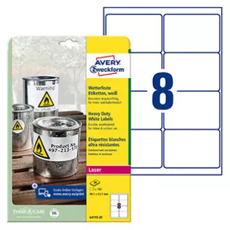 Avery Zweckform Etiketten 99,1mm x 67,7mm, A4, matt, weiß, 8 Etiketten, sehr haltbar, 20er-Pack, L4715-20, für Laserdrucker
