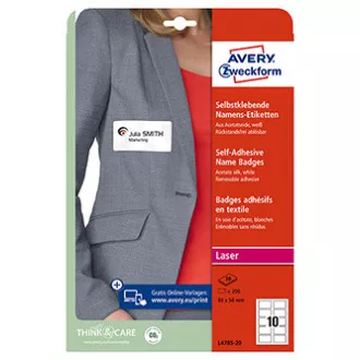 Avery Zweckform Namensetiketten 80mm x 50mm, A4, weiß, 10 Etiketten, selbstklebend, 20er-Pack, L4785-20, für Laserdrucker Avery Zweckform Namensetiketten 80mm x 50mm, A4, weiß, 10 Etiketten, selbstklebend, 20er-Pack, L4785-20, für Laserdrucker