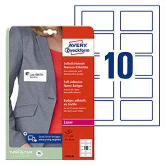 Avery Zweckform Namensetiketten 80mm x 50mm, A4, weiß, 10 Etiketten, selbstklebend, 20er-Pack, L4785-20, für Laserdrucker Avery Zweckform Namensetiketten 80mm x 50mm, A4, weiß, 10 Etiketten, selbstklebend, 20er-Pack, L4785-20, für Laserdrucker