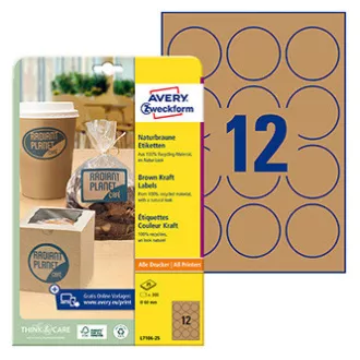 Avery Zweckform Etiketten 60mm, A4, naturbraun, 12 Etiketten, 25er-Pack, L7106-25, für Laser- und Inkjetdrucker, ko