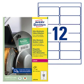 Avery Zweckform Etiketten 99,1 mm x 42,3 mm, A4, weiß, 12 Etiketten, sehr strapazierfähig, verpackt zu je 40 Stück, L7913-40, für Laserdrucker und