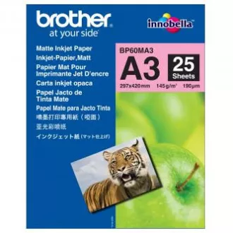 Brother Photo Matt Papier, BP60MA3, Fotopapier, matt, weiß, A3, 145 g/m2, 25 Stück, Inkjet Brother Photo Matt Papier, BP60MA3, Fotopapier, matt, weiß, A3, 145 g/m2, 25 Stück, Inkjet