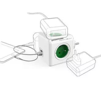 Steckdose 240V, CEE7 (Gabel) - POWERCUBE, 0,1m, ORIGINAL USB, grün, POWERCUBE, 4 Steckdosen, 2xUSB-Ports