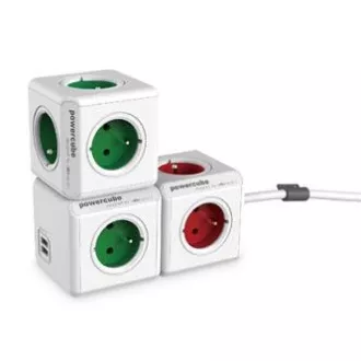 Steckdose 240V, CEE7 (Gabel) - POWERCUBE, 0,1m, ORIGINAL USB, grün, POWERCUBE, 4 Steckdosen, 2xUSB-Ports