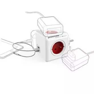 Steckdose 240V, CEE7 (Gabel) - POWERCUBE, 0,1m, ORIGINAL USB, rot, POWERCUBE, 4 Steckdosen, 2xUSB-Anschlüsse Steckdose 240V, CEE7 (Gabel) - POWERCUBE, 0,1m, ORIGINAL USB, rot, POWERCUBE, 4 Steckdosen, 2xUSB-Anschlüsse