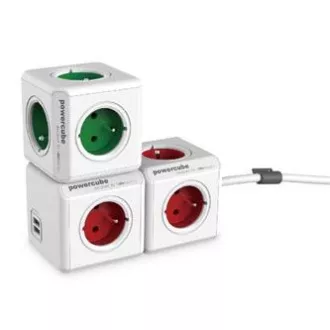Steckdose 240V, CEE7 (Gabel) - POWERCUBE, 0,1m, ORIGINAL USB, rot, POWERCUBE, 4 Steckdosen, 2xUSB-Anschlüsse Steckdose 240V, CEE7 (Gabel) - POWERCUBE, 0,1m, ORIGINAL USB, rot, POWERCUBE, 4 Steckdosen, 2xUSB-Anschlüsse