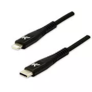 Logo USB-Kabel (2.0), USB C-Stecker - Apple Lightning-Stecker, 1m, MFi-Zertifizierung, 5V/3A, schwarz, Box, Nylongeflecht, Aluminium