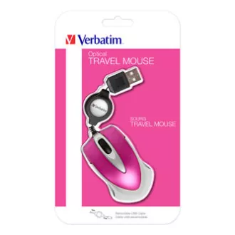 Kabelgebundene Maus, Verbatim Go Mini 49021, rosa, optisch, 1000DPI