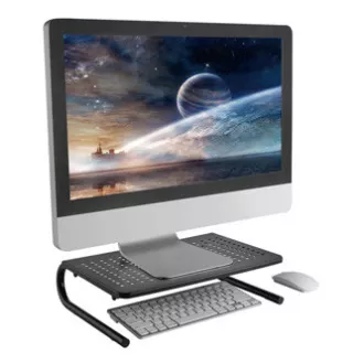 Monitorständer, Tastaturfach, schwarz, Stahl-Kunststoff, 20 kg Belastbarkeit, Powerton, ergo
