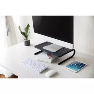 Monitorständer, Tastaturfach, schwarz, Stahl-Kunststoff, 20 kg Belastbarkeit, Powerton, ergo