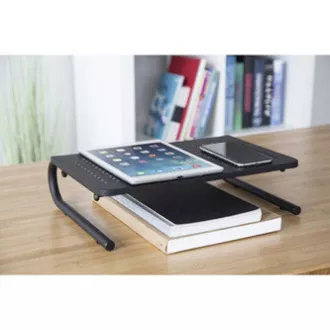 Monitorständer, Tastaturfach, schwarz, Stahl-Kunststoff, 20 kg Belastbarkeit, Powerton, ergo