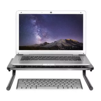 Monitorständer, Tastaturfach, schwarz, Stahl-Kunststoff, 20 kg Belastbarkeit, Powerton, ergo