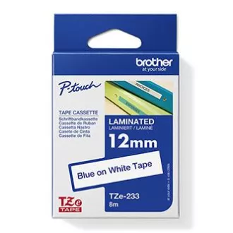 Brother Original Farbband für Etikettendrucker, Brother, TZE-233, blauer Druck/weißes Trägermaterial, laminiert, 8m, 12mm