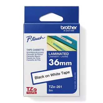 Brother Original Farbband für Etikettendrucker, Brother, TZE-261, schwarzer Druck/weißes Trägermaterial, laminiert, 8m, 36mm