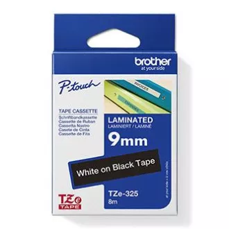Brother Original Farbband für Etikettendrucker, Brother, TZE-325, weißer Druck/schwarzes Trägermaterial, laminiert, 8m, 9mm
