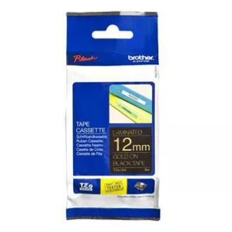 Brother Original-Farbband für Etikettendrucker, Brother, TZE-334, goldener Druck/schwarzes Trägermaterial, laminiert, 8m, 12mm