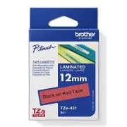 Brother Original-Farbband für Etikettendrucker, Brother, TZE-431, schwarzer Druck/rotes Trägermaterial, laminiert, 8m, 12mm