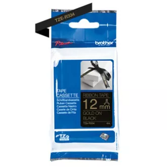 Brother original Farbband für Etikettendrucker, Brother, TZE-R334, goldfarbener Druck/schwarzes Trägermaterial, Textil, 4m, 12mm