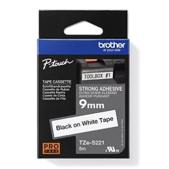 Brother original Etikettendruckerband, Brother, TZE-S221, schwarzer Druck/weißes Trägermaterial, laminiert, 8m, 9mm, extrem klebend