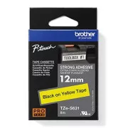 Brother original Etikettendruckerband, Brother, TZE-S631, schwarzer Druck/gelbe Rückseite, laminiert, 8m, 12mm, extrem klebend