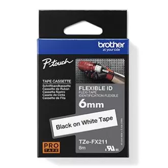 Brother Original Farbband für Etikettendrucker, Brother, TZE-FX211, schwarzer Druck/weißes Trägermaterial, laminiert, 8m, 6mm, flexibel
