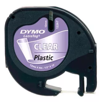 Dymo Original-Etikettendruckerband, Dymo, 12267, S0721530, schwarzer Druck/transparentes Trägermaterial, 4m, 12mm, LetraTag Kunststoffband Dymo Original-Etikettendruckerband, Dymo, 12267, S0721530, schwarzer Druck/transparentes Trägermaterial, 4m, 12mm, LetraTag Kunststoffband