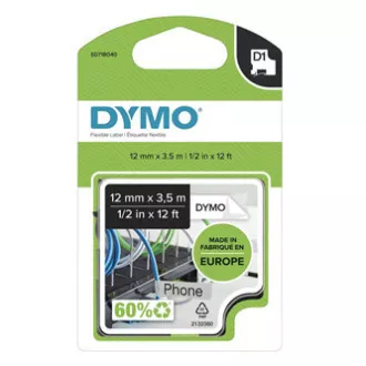 Dymo original Etikettendrucker Farbband, Dymo, 16957, S0718040, schwarzer Druck/weißes Trägermaterial, 3,5m, 12mm, D1 spezial - flexibel Dymo original Etikettendrucker Farbband, Dymo, 16957, S0718040, schwarzer Druck/weißes Trägermaterial, 3,5m, 12mm, D1 spezial - flexibel