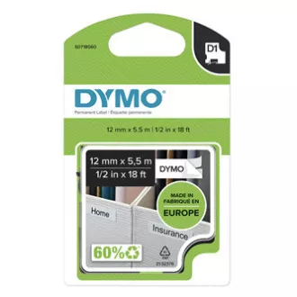 Dymo original Etikettendrucker Farbband, Dymo, 16959, S0718060, schwarzer Druck/weißes Trägermaterial, 5,5m, 12mm, D1, spezial - permanent