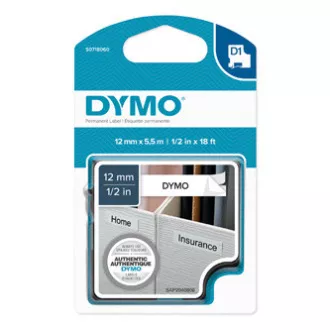 Dymo original Etikettendrucker Farbband, Dymo, 16959, S0718060, schwarzer Druck/weißes Trägermaterial, 5,5m, 12mm, D1, spezial - permanent