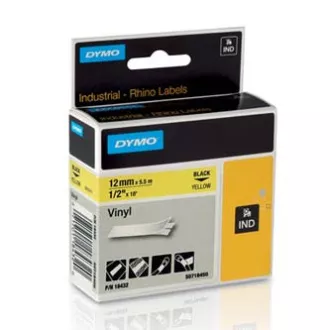 Dymo original Etikettendruckerband, Dymo, 18432, S0718450, schwarzer Druck/gelber Träger, 5,5m, 12mm, RHINO vinyl profi D1