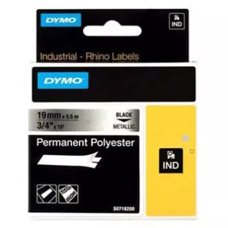 Dymo Original-Etikettendruckerband, Dymo, 18487, schwarzer Druck/Metallic-Träger, 5,5 m, 19 mm, RHINO permanentes Polyester D