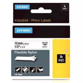 Dymo original Etikettendruckerband, Dymo, 18488, schwarzer Druck/weißes Trägermaterial, 3,5m, 12mm, RHINO Nylon flexibel
