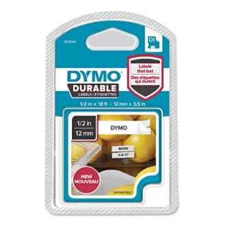 Dymo original Etikettendruckerband, Dymo, 1978364, schwarzer Druck/weißes Trägermaterial, 5,5 m, 12 mm, D1, permanentes Vinyl
