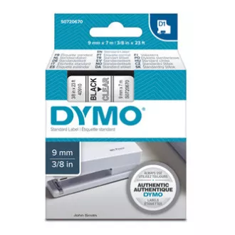 Dymo Original Farbband für Etikettendrucker, Dymo, 40910, S0720670, schwarzer Druck/transparentes Trägermaterial, 7m, 9mm, D1