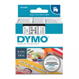 Dymo Original Farbband für Etikettendrucker, Dymo, 43613, S0720780, schwarzer Druck/weißes Trägermaterial, 7m, 6mm, D1