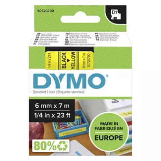 Dymo Original-Farbband für Etikettendrucker, Dymo, 43618, S0720790, schwarzer Druck/gelbes Trägermaterial, 7m, 6mm, D1 Dymo Original-Farbband für Etikettendrucker, Dymo, 43618, S0720790, schwarzer Druck/gelbes Trägermaterial, 7m, 6mm, D1