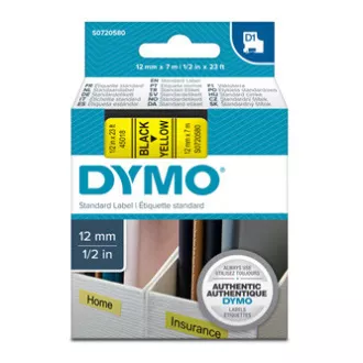 Dymo Original-Farbband für Etikettendrucker, Dymo, 45018, S0720580, schwarzer Druck/gelbes Trägermaterial, 7m, 12mm, D1
