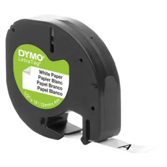 Dymo original Etikettendruckerband, Dymo, 59421, S0721510, schwarzer Druck/weißes Trägermaterial, 4m, 12mm, LetraTag Papierband
