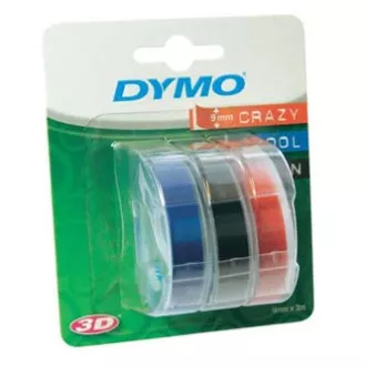 Dymo original Etikettendruckerband, Dymo, S0847750, weißer Druck/schwarz, blau, rotes Trägermaterial, 3m, 9mm, 1 Blister/3 Stück, 3D