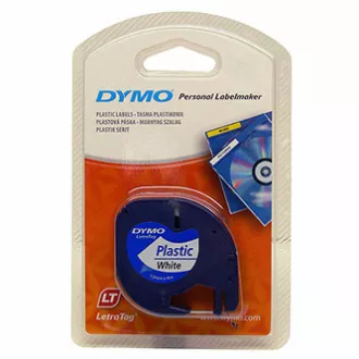 Dymo original Etikettendruckerband, Dymo, 91221, S0721660, schwarzer Druck/weißes Trägermaterial, 4m, 12mm, LetraTag Kunststoffband