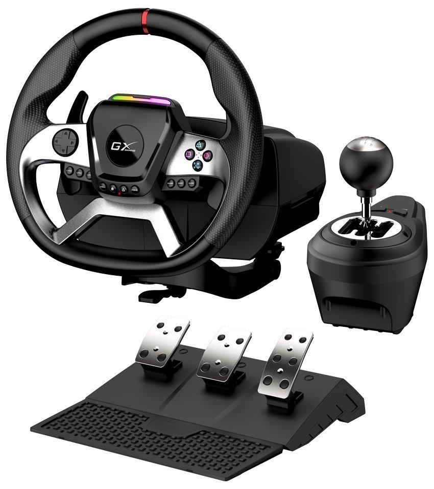 Genius GX Gaming SpeedMaster X5 FF Lenkrad, Pedale, Schalthebel, fr PC, PS4, Xbox One, Vibration, schwarz und silber - Unverpackt | Toner.shop Genius GX Gaming SpeedMaster X5 FF Lenkrad, Pedale, Schalthebel, fr PC, PS4, Xbox One, Vibration, schwarz und silber - Unverpackt | Toner.shop