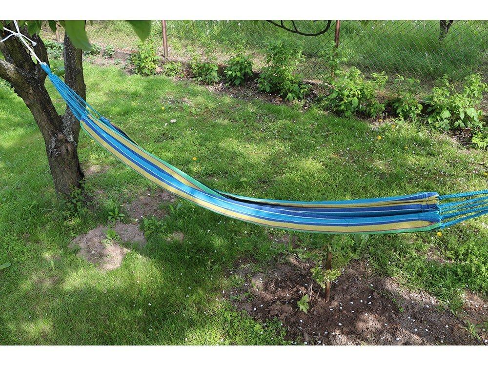 Faltbare Hngematte aus Baumwolle, grn-gelb-blau, 260x80cm | Toner.shop